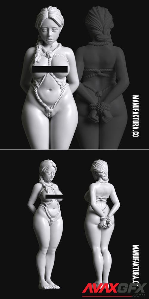 Sub Series 92a - Naked and Shibari Japanese Rope Bound Female Prisoner Slave – 3D Print
