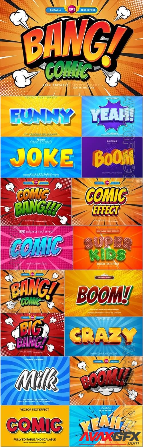 Vector comic cartoon 3d editable text effect style