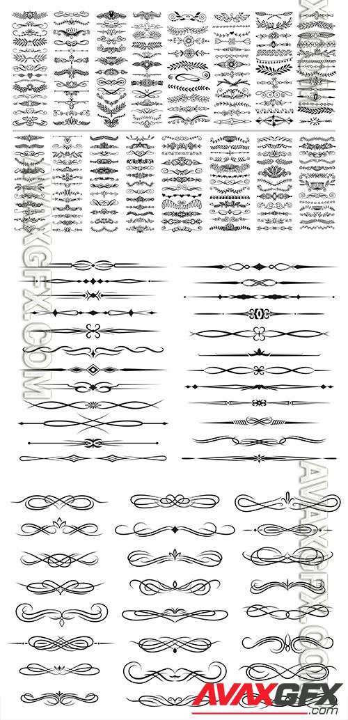 Vintage decorative curls swirls, borders, drawing elements