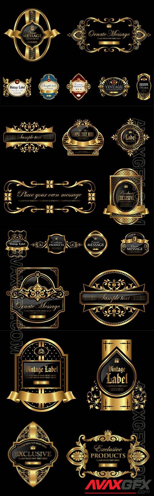 Vintage framed and gold labels in vector