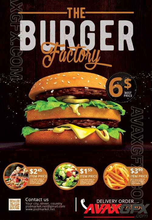 Psd burger factory flyer design