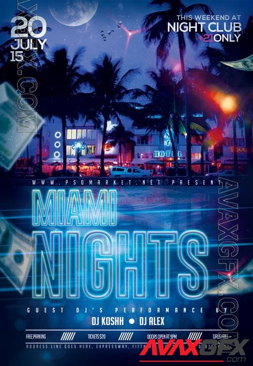 Psd miami nights flyer design