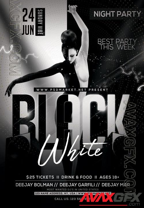 Psd fllyer black white party template design
