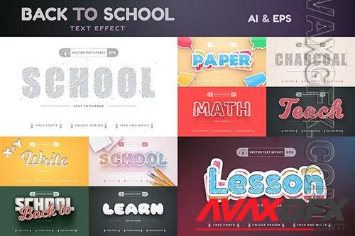 Set 10 school editable text effects, font styles