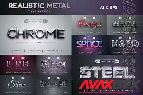 Set of 10 metallic editable text effects, font styles