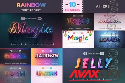 Set 10 rainbow editable text effects, font styles