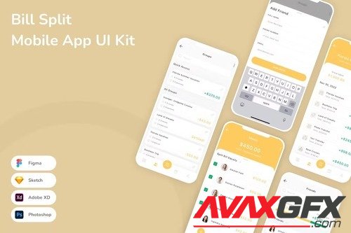 Bill Split Mobile App UI Kit 