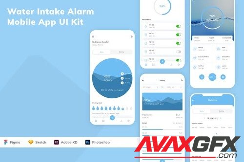 Water Intake Alarm Mobile App UI Kit 