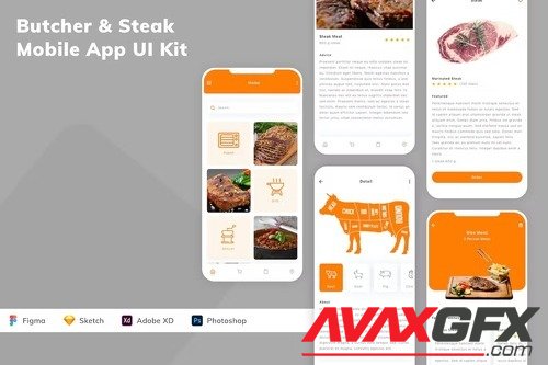 Butcher & Steak Mobile App UI Kit 