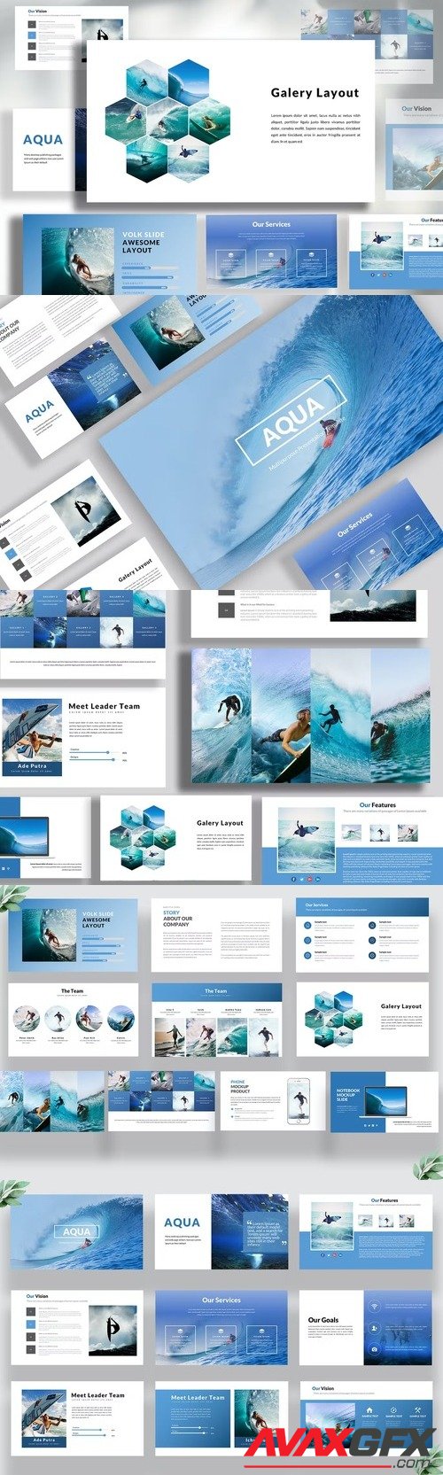 Aqua Surfing Powerpoint, Keynote and Google Slides