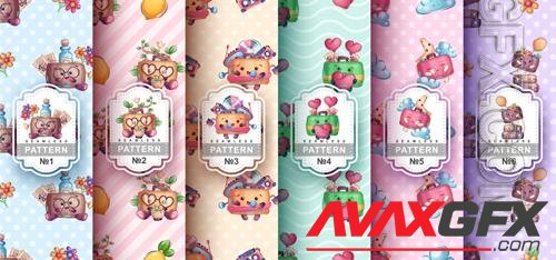 Vector seamless pattern cartoon character adorable suitcase