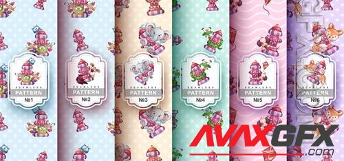 Vector seamless pattern cartoon character adorable animal fire hydrant