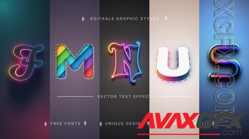 Vector set 5 fantasy editable text effects font styles