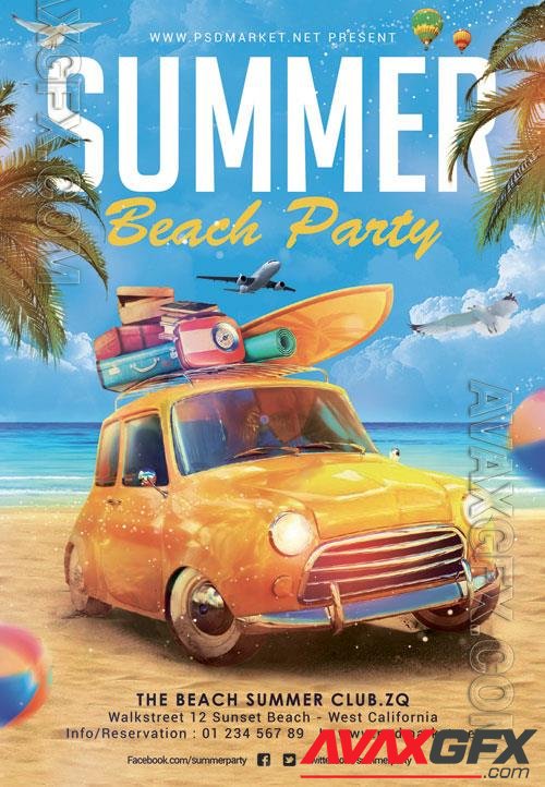 Psd fllyer summer beach party template design