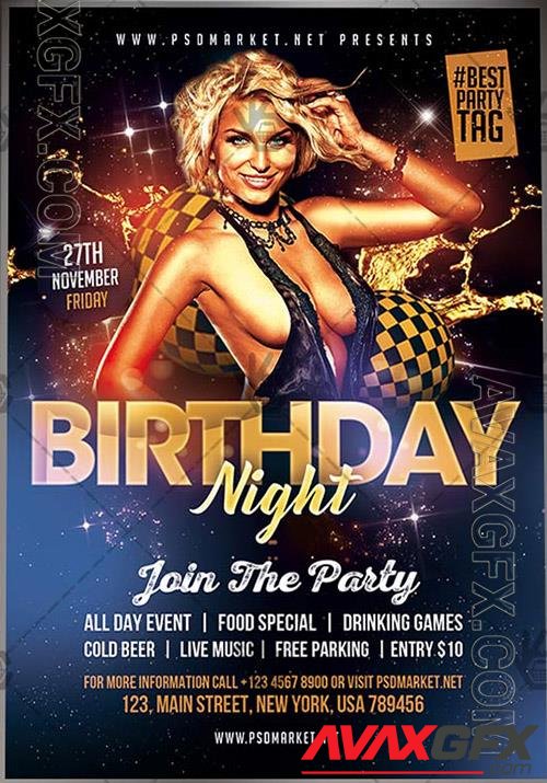 Psd fllyer birthday night template design