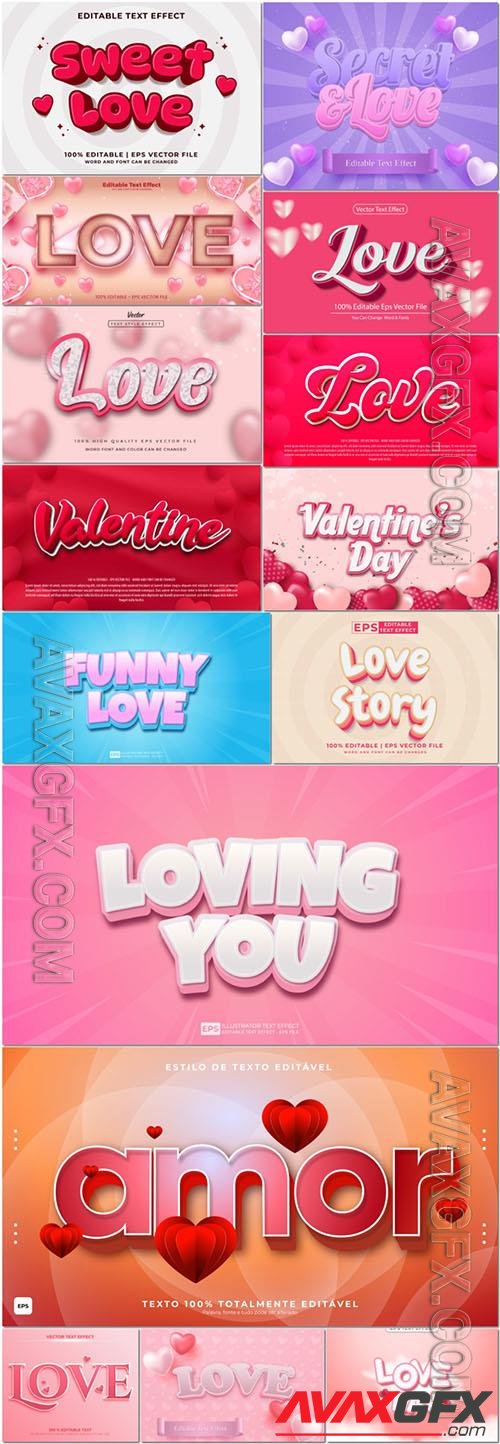 Vector 3d font style effect text happy valentine's day vol 4