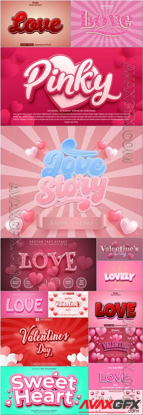 Vector 3d font style effect text happy valentine's day vol 3