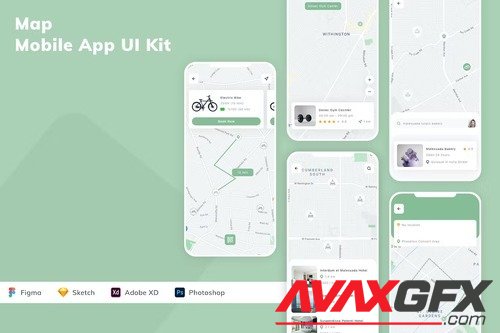 Map Mobile App UI Kit U7E8NNV
