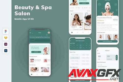 Beauty & Spa Salon Mobile App UI Kit RTZE9T3