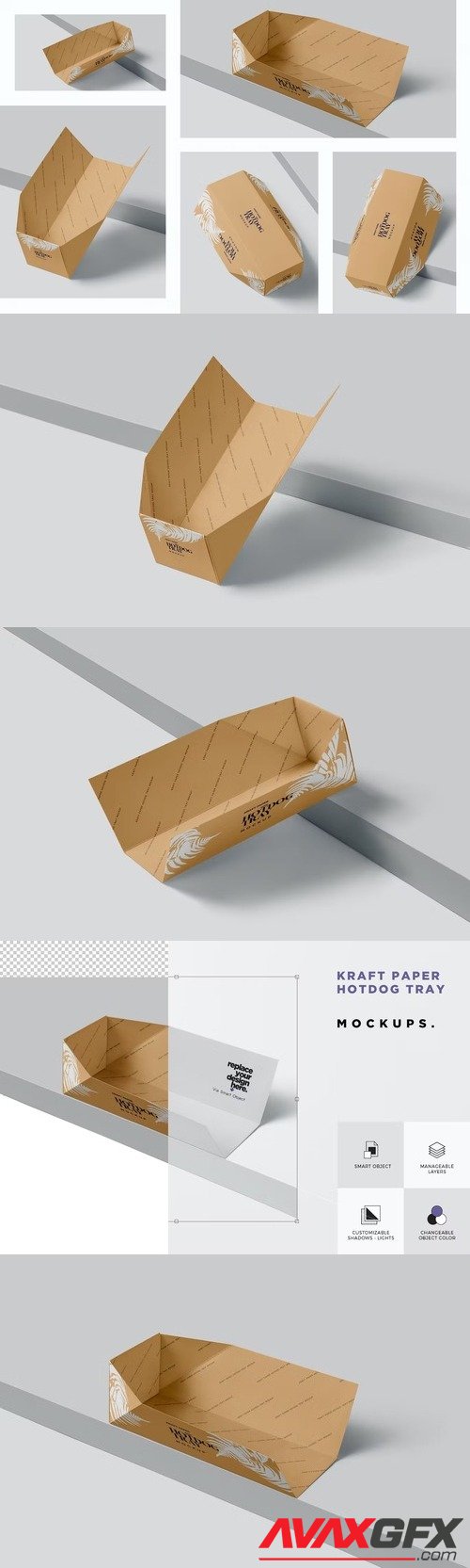 Kraft Paper Hot Dog Tray Mockups YMAHREH