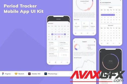 Period Tracker Mobile App UI Kit FQ2MXPL