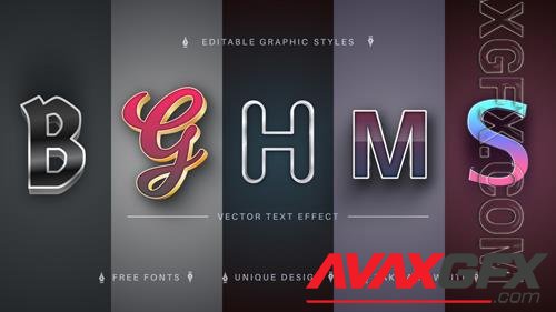 Vector set 5 metal editable text effects font styles