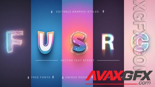 Vector set 5 unicorn plastic text effects font styles