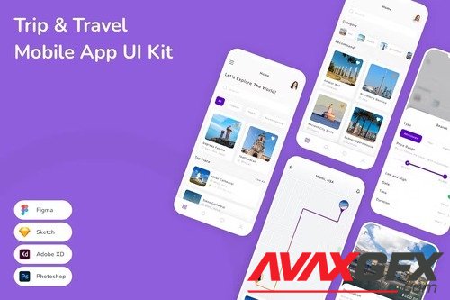 Trip & Travel Mobile App UI Kit HESMP9N