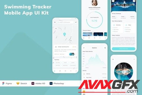 Swimming Tracker Mobile App UI Kit 9NA63HY
