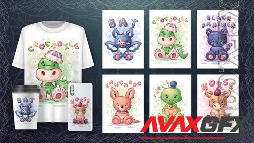 Vector cartoon character adorable set animals