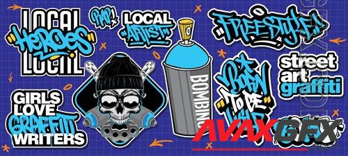 Vector a set of colorful or vibrant graffiti art sticker designs, street art urban theme