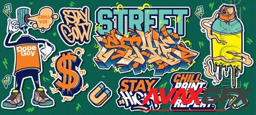 Vector a set of colorful or vibrant graffiti art sticker designs, street art urban theme vol 4