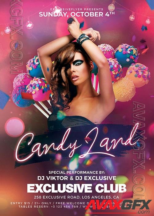 Psd flyer candyland night design templates