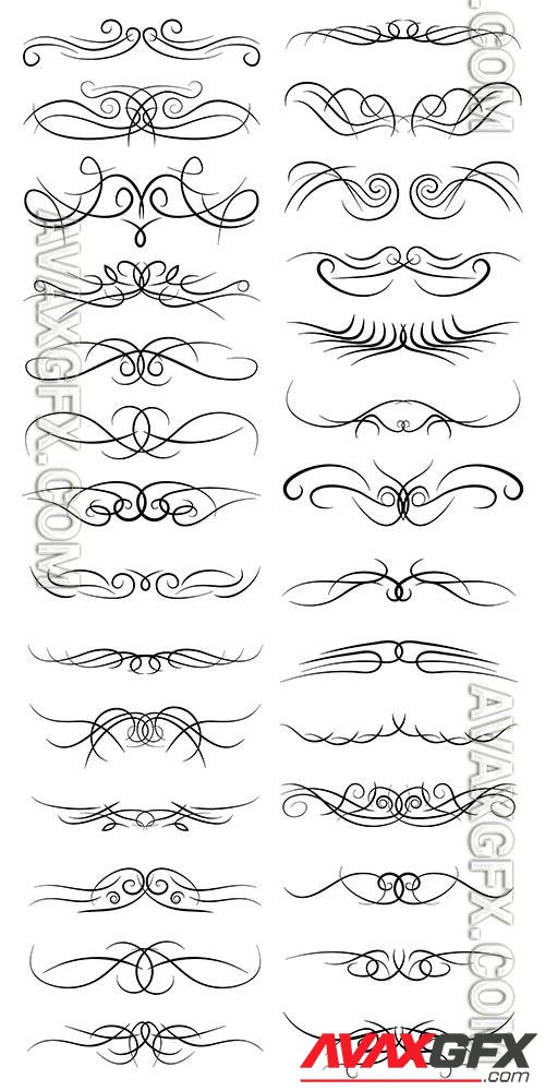 Decorative curls swirls, borders, drawing elements in vector