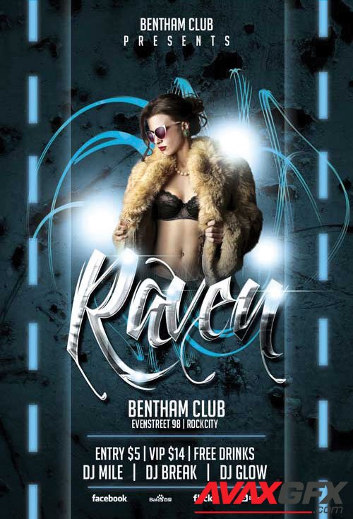 Psd flyer Raven Club design templates