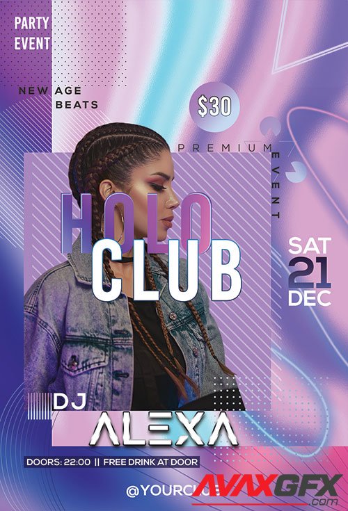 Psd flyer Holo Club design templates