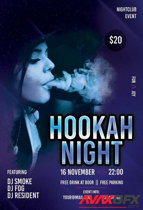 Psd flyer Hookah Night design templates