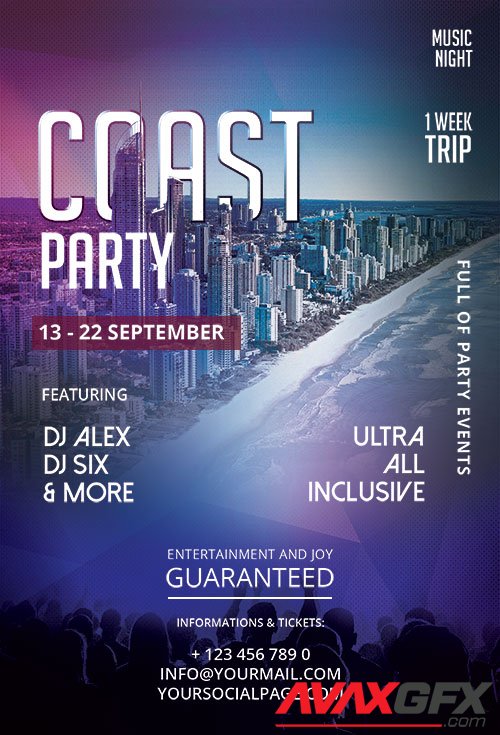 Psd flyer Coast Party design templates