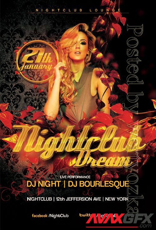 Psd flyer Red Night club Party design templates