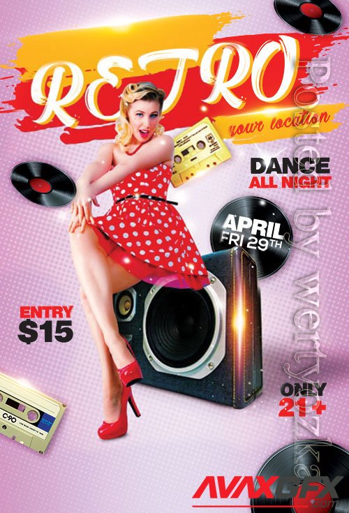 Psd flyer Retro Party design templates