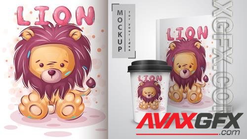 Vector cute teddy lion poster and merchandising