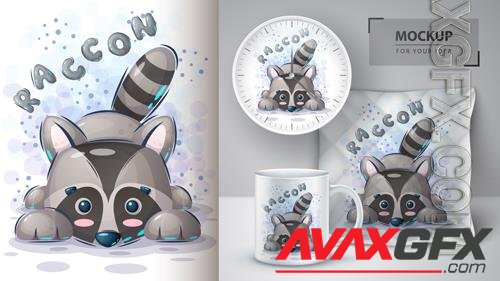 Vector teddy raccoon illustration and merchandising