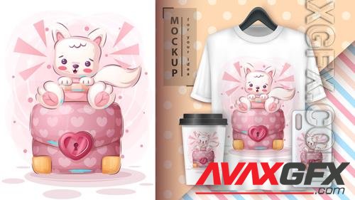 Vector cartoon cute character animal cat with diplomat poster and merchandising