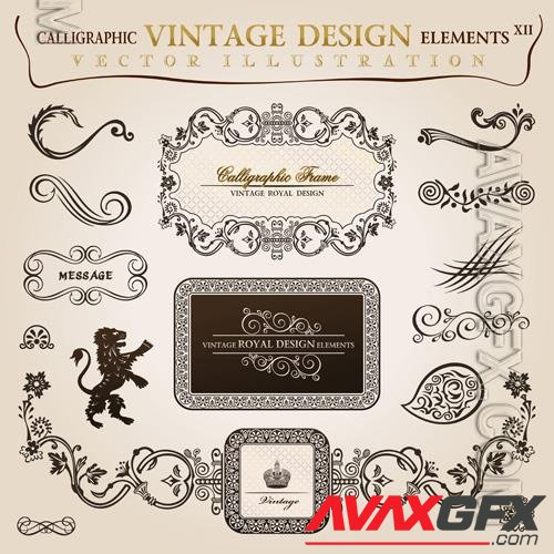 Vector calligraphic elements vintage heraldic framedecor illustration