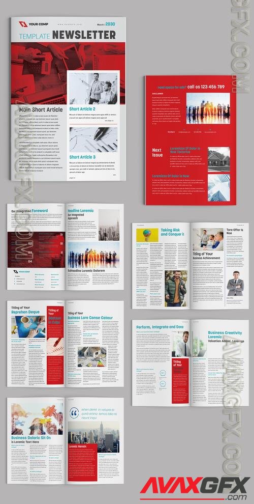 Adobestock - Business Newsletter Layout with Red Accents 522597361