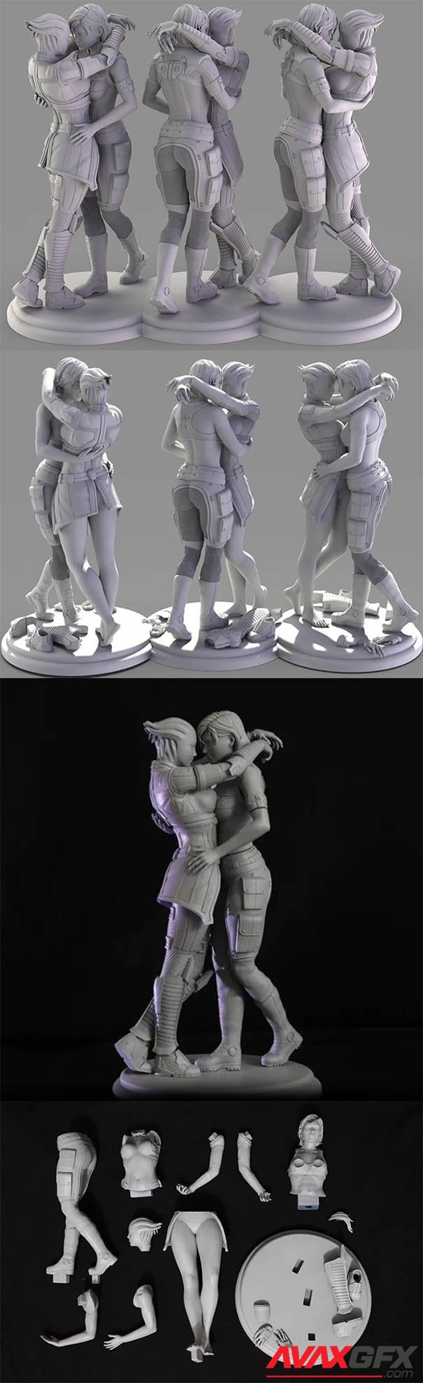 Mass Effect Liara and Shepard Embrace Eternity – 3D Print