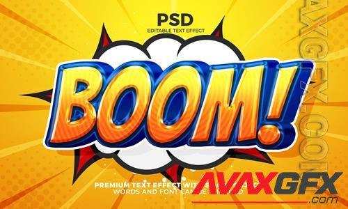 PSD boom comic cartoon glossy 3d editable text effect with halftone background