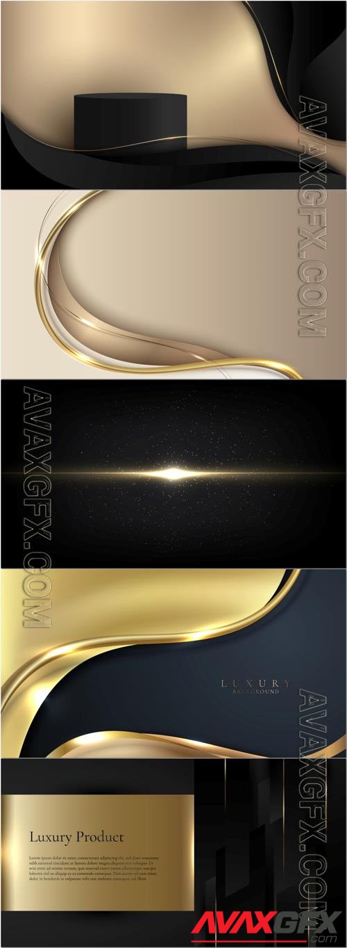 3d elegant golden wave curved lines and lighting effect on black background