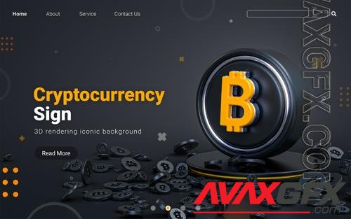 PSD cryptocurrency sign 3d render abstract dark realistic iconic background for social banner template