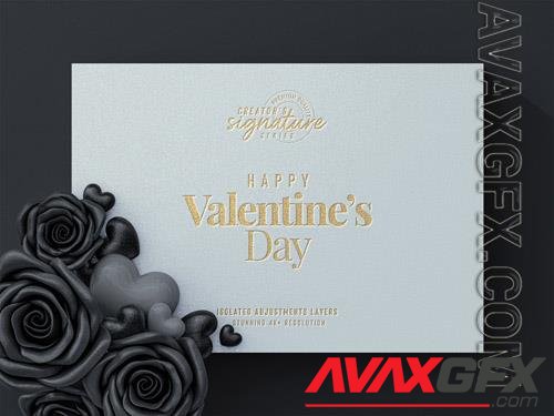 PSD valentines day flyer invitation mockup with decorative roses and love hearts landscape scene